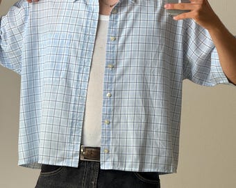 Upcycled Short Sleeve Vintage Shirt – Reworked Summer Button-Up, One of a Kind, Size L