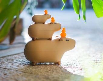 Magnetic Capybara Nesting Dolls, 3D Printed Desk Toy, Interactive Orange Stacking, Office Decor