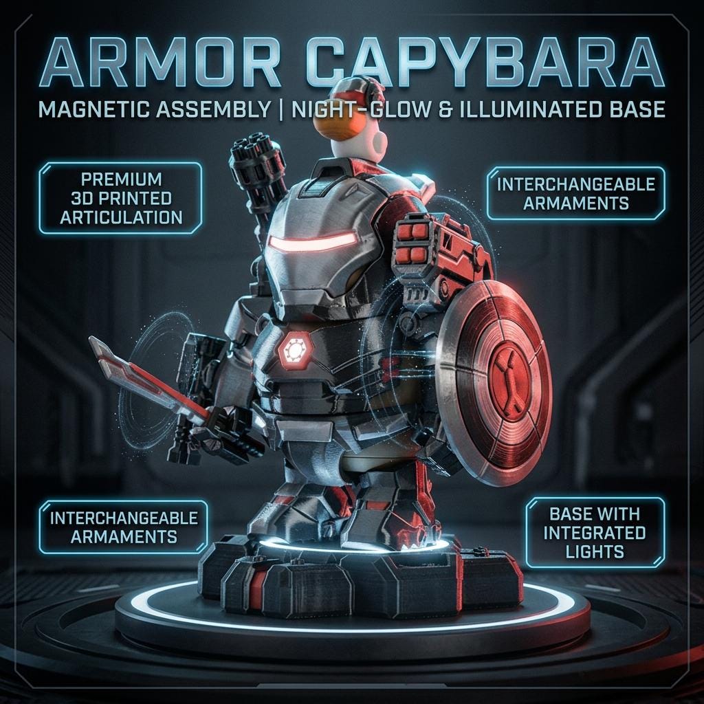 3D Printed Magnetic Capybara Figure, Iron Hero Inspired Light up Armor ...