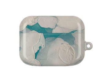 Capa para AirPods Pro em mármore azul, estilo arte abstrata japonesa.
