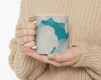 Teal Abstract Paint Pour Mug | Ceramic Mug