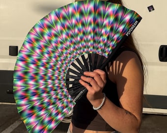Nova Fächer | UV aktiv | Handfächer XXL | Clack fan | Bambus | Doppelseitig | Festival | Trippy | PSYDREAM