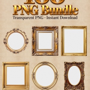 100 Vintage Picture Frames Clipart Bundle, Scrapbook Frames (PNG file), Transparent File, Digital Download