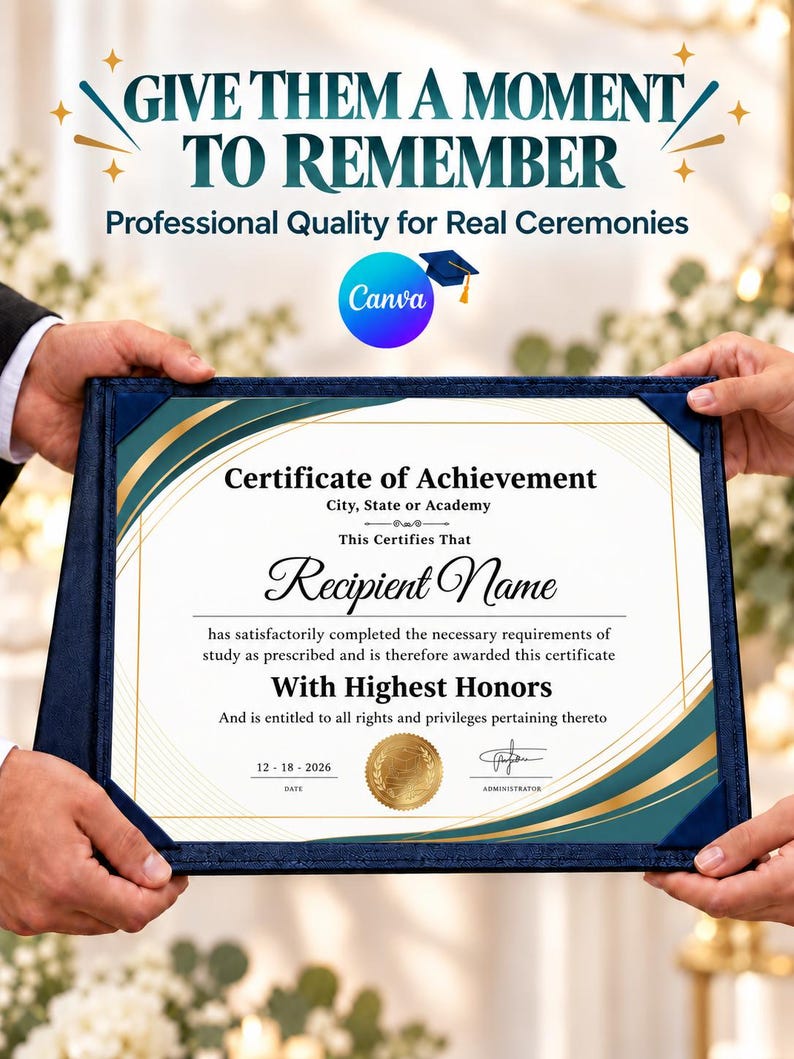 Certificate Template, Editable Diploma, Canva Graduation, High School ...