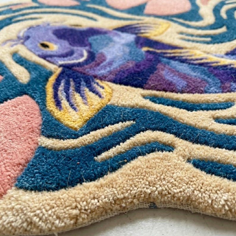 Pond Rug Design Hand Tufted Wool Rug | Purple Koi Fish Pond Area Rug | Custom Size ...