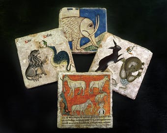 Medieval Bestiary coaster set. **Ask for free gift wrapping and have them sent directly to the recipient!**
