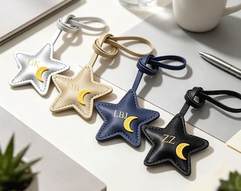 Personalized Goodnight Star Bag Charm, Moon Keychain, 3D Star Leather Charm, Gift for Her, Wedding Gift,Bridesmaid Gift,Cute Purse Accessory
