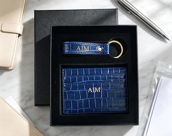 Personalized Crocodile Card Holder Set, Custom Wallet With Keychain, Gift Box, Multi Card Slot ID Case, Gift For Her, Wedding Gift