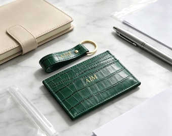 Custom Croco Card Holder, One Piece Card Case, Western Style Mini ID Wallet, Portable Card Pouch, Wedding Gift, Gift For Her,Bridesmaid Gift
