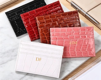 Personalized Crocodile Card Holder, Mini ID Case, Slim PU Leather Wallet, Custom Card Organizer,Portable Card Case,Gift For Her,Wedding Gift