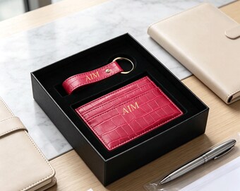 Personalized Crocodile Card Holder Set, Custom Wallet With Keychain, Large Capacity, PU Leather Organizer, Gift For Her, Wedding Gift