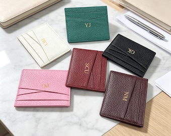 Custom Slim Card Holder, Slanted Card Slots, Minimalist Solid Color Card Case, Wedding Gift, Gift For Her, Luxury ID Holder, Bridesmaid Gift