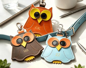 Custom cartoon owl keychain charm, Color block doll key ring, Trendy versatile bag purse charm decoration, Gift for her, Wedding gift