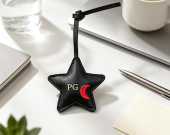 Custom Good Night Star Bag Charm, 3D Faux Leather Moon Keychain, Personalized Gift for Her, Wedding Favors, Bridal Keepsake