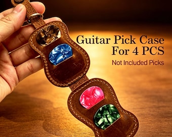 Custom Engraved Guitar Pick Holder, Personalized Leather Pick Pouch, Brown Vintage Pick Case, Unique Gift for Guitar Players