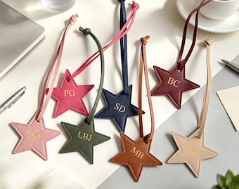 Personalized Star Bag Charm, Leather Keychain, Star Key Ring, Gift for Her, Wedding Gift, Bridesmaid Gift, Purse Charm, Custom Bag Accessory