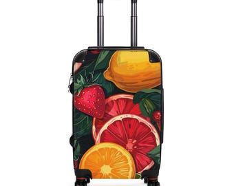 Resväska med frukttryck: Citrus, jordgubb, citron, grapefrukt