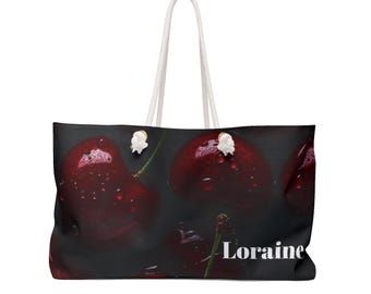 Torba weekendowa Dark Cherries | Torba z wzorem wiśniowym