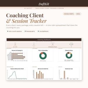 Coaching Client & Session Tracker Spreadsheet (Google Sheets, Excel)