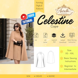 Celestine Cape Sewing Pattern, Women's Outerwear, Beginner Friendly (Instant Download)