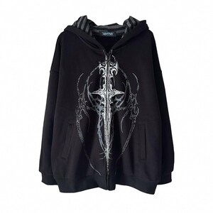 Y2k Gothic Cross Zip up Hoodie - Etsy