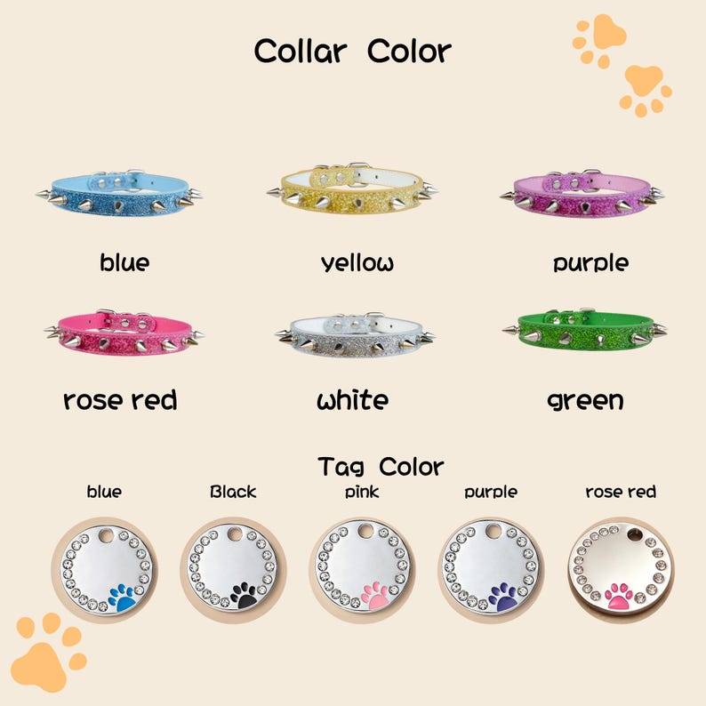 Personalized Spiked Cat Collar: Light Blue Glitter Leather, Punk Rivet ...
