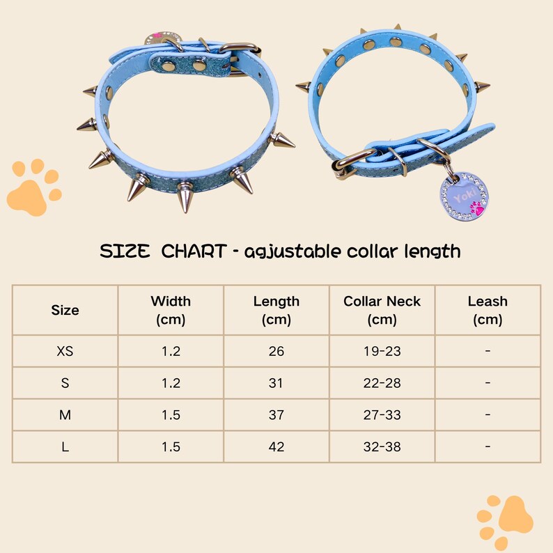 Personalized Spiked Cat Collar: Light Blue Glitter Leather, Punk Rivet ...