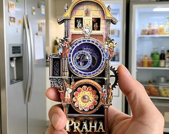 Prag Astronomische Uhr Kühlschrankmagnet, Tschechisches Reise-Souvenir, Welttournee Geschenk, Hausküche Dekor, Vintage Uhrenmagnet, Einzigartiges Andenken