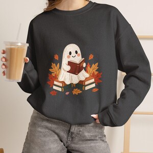 Reading Ghost Sweatshirt unisex | Autumn Leaves Book Lover Crewneck - gift