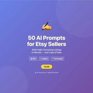 50 AI Prompts for Etsy Sellers | ChatGPT & Claude Copywriting Toolkit, Digital Download