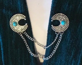 Sweater Pins: Crescent moon with turquoise stone