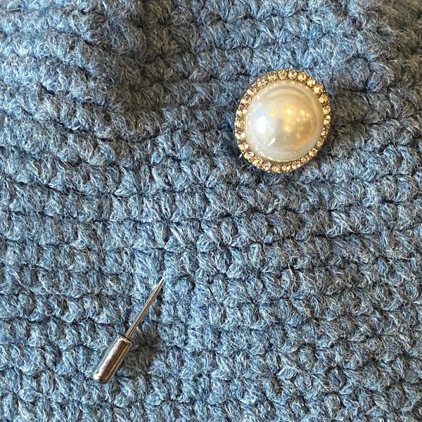 Pearl Hatpin, Hat Pin, Scarf Pin, Lapel Pin - Pearl with Rhinestones Medallion