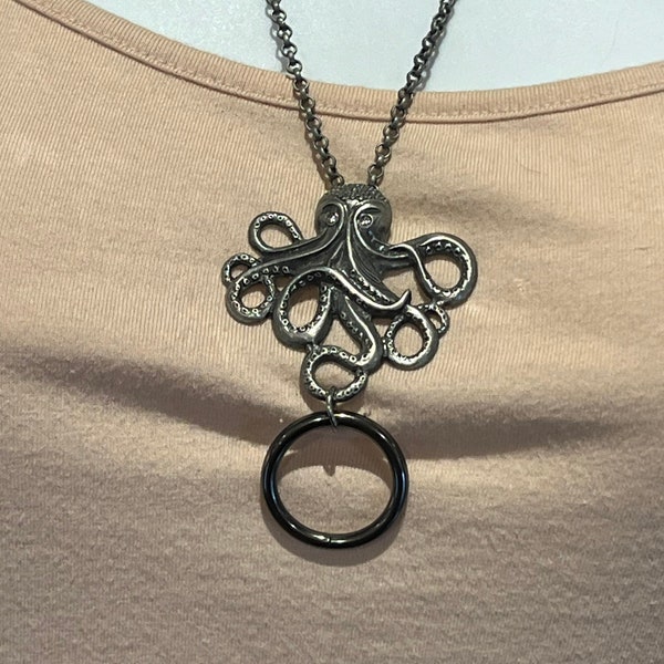 Eyeglass holder Pendant, Necklace, Sunglasses holder, Badge holder - Pewter Octopus