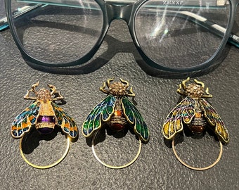 Eyeglass holder, Sunglasses holder, Badge holder - Flies in Enamel, House Fly, Flies - Three Styles