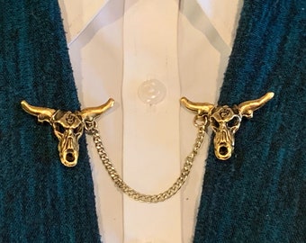 Sweater Clips: Steer Skull in Gold