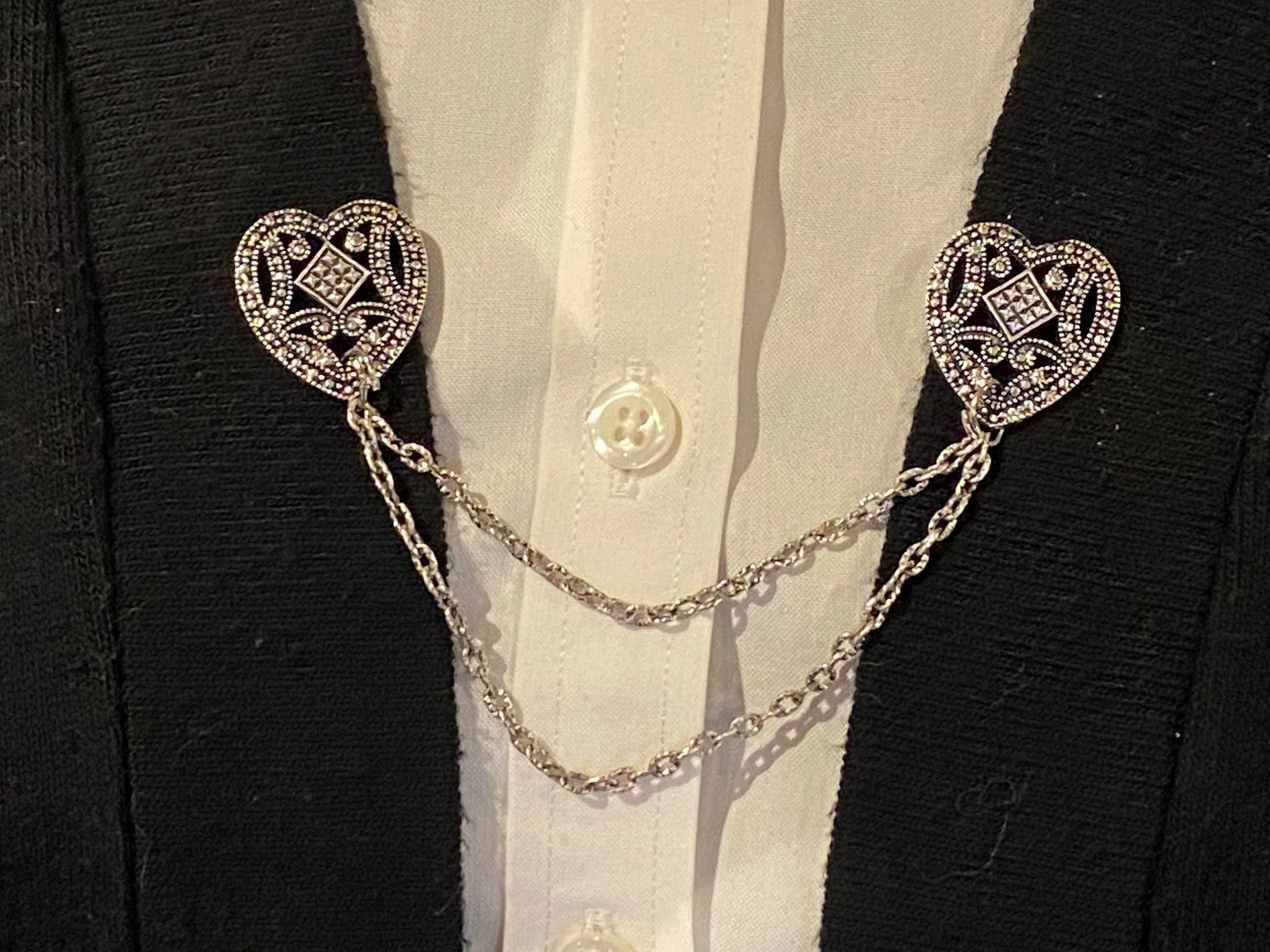 Sweater Pins Patterned Hearts in Silver Two Style Choices Etsy