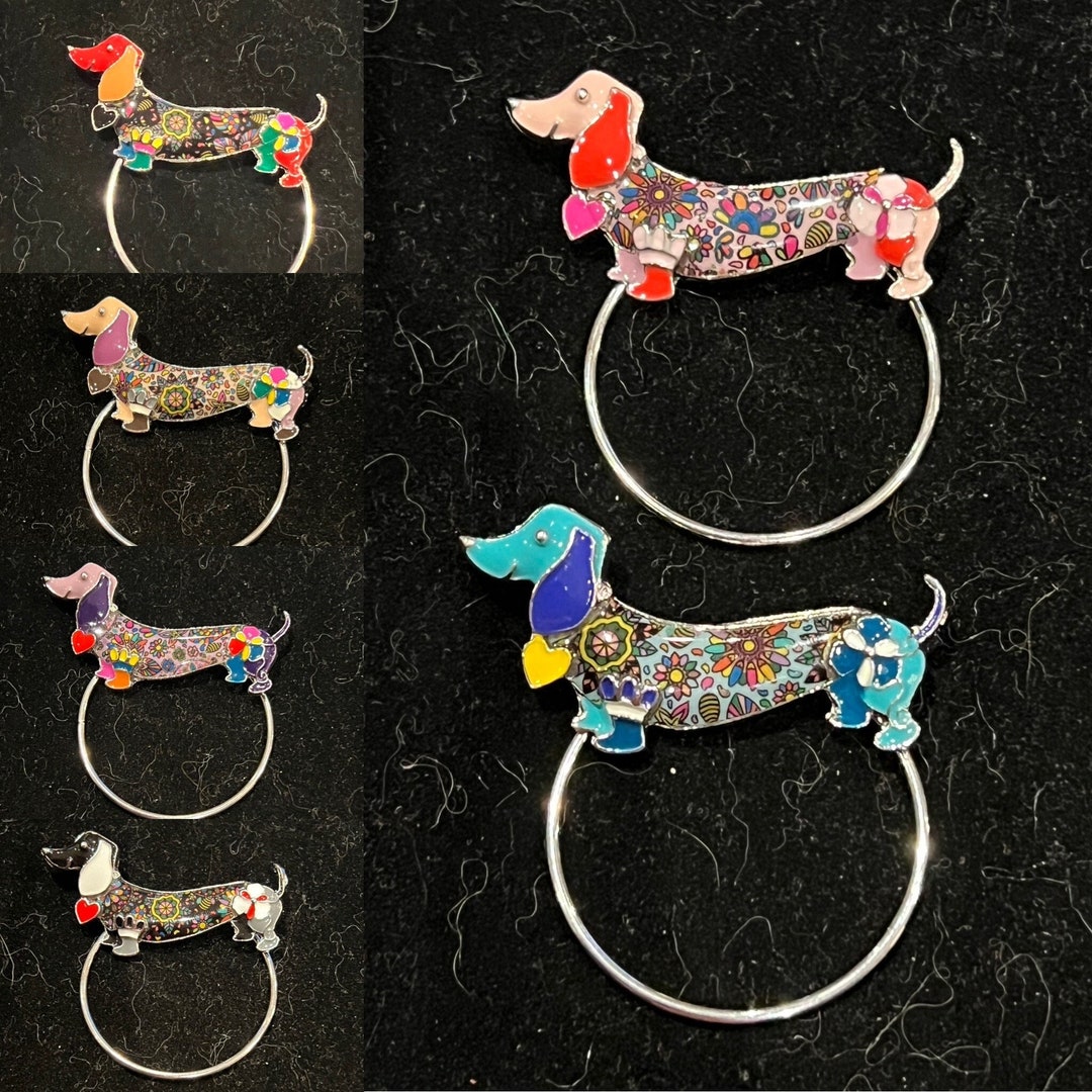 Eyeglass Holder, Sunglasses Holder, Badge Holder Enamel Dachshund, Dog