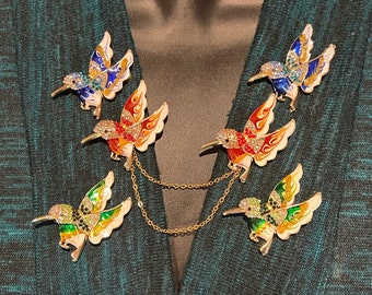 Sweater Pins or Clips: Humming Birds with Enamel Accents - Three Styles