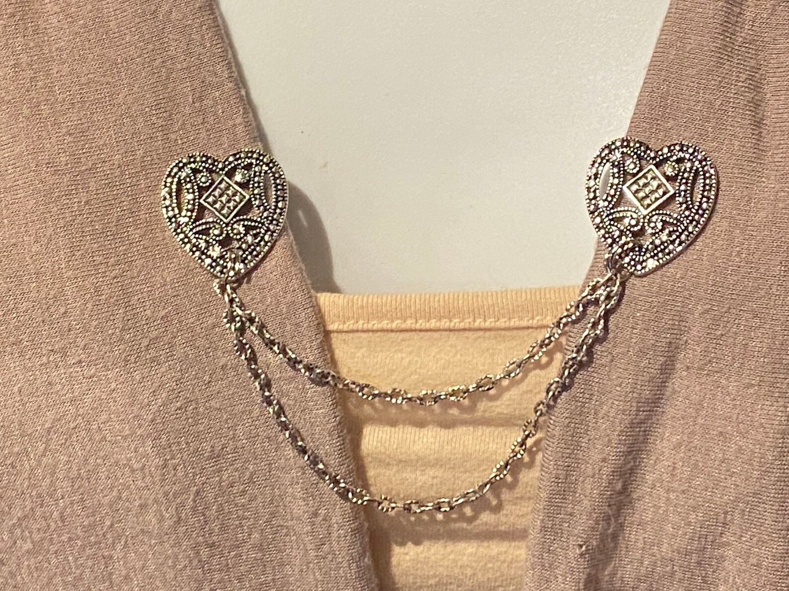 Sweater Pins Patterned Hearts in Silver Two Style Choices Etsy