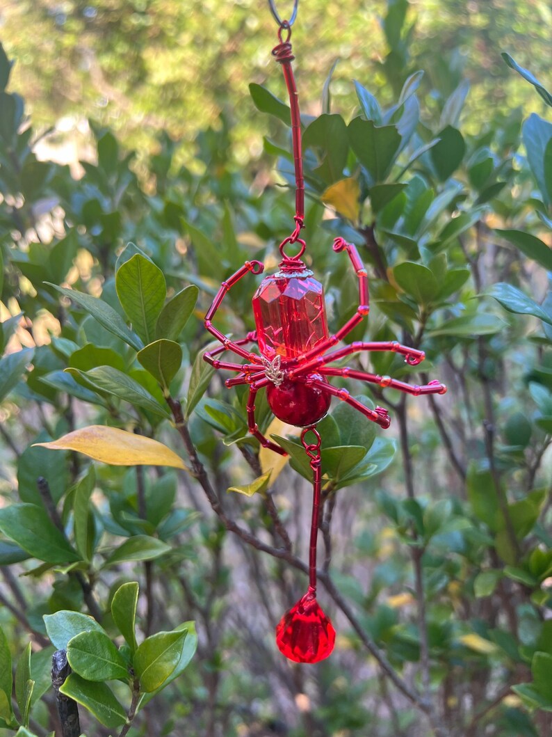 Dangling Spider Ornament With Jewel Red, Christmas Spider, Spider