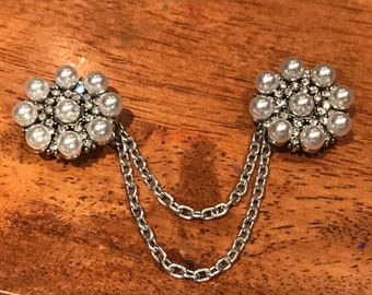 Sweater Clips :Rhinestone and Pearl Medallions - PRICE REDUCTION