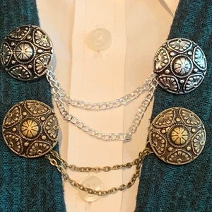 Sweater Clips: Gunmetal or Bronze Patterned Medallions