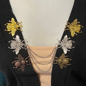 Sweater Clips: Bumble Bees in Silver, Bronze, Copper, Gold or Bright Gold