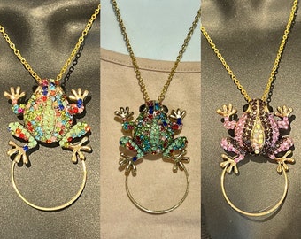 Eyeglass holder, Necklace, Sunglasses holder, Badge holder - Turtle, Tortoise, Turtles, Terrapin in your choice of Rhinestones set in Gold