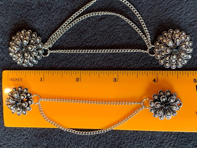 Sweater Clips Silver and Black Flowers with Black Center /_REDUCED PRICE