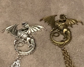 Clips de pull : dragons (grand) en argent, bronze, or ou cuivre vert