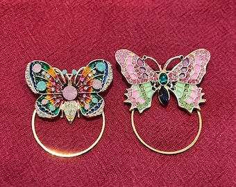 Eyeglass holder, Sunglasses holder, Badge holder - Enamel and Rhinestone Butterflies, Butterfly in two Style Options