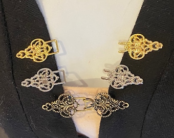 Sweater Clips/Cloak Clips: Locking Clips in Silver, Gold, Bronze, Copper or Pewter