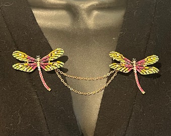 Sweater Clips: Dragonflies in Pink, Green, Yellow Rhinestones