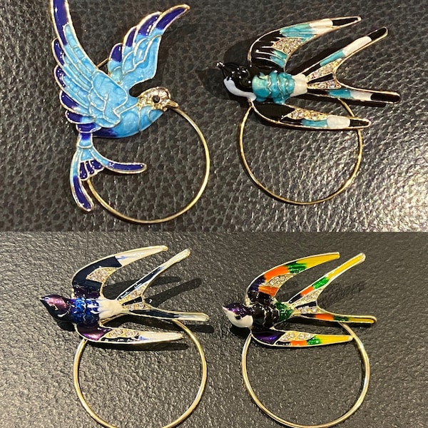 Porte-lunettes, porte-lunettes de soleil, porte-badge - Oiseaux en émail bleu dans deux styles